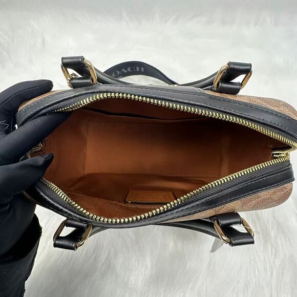 Coach Rowan Satchel Bag Crossbody In Signature Canvas In Tan/Black CW376 NWT - Picture 5 of 9